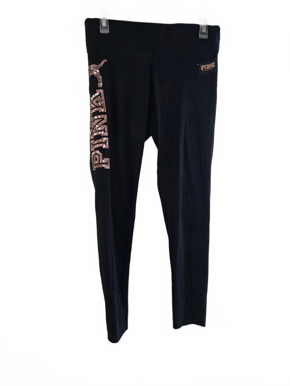PINK Black Sequin Logo Leggings
